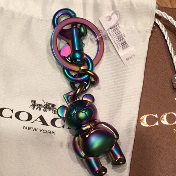 Coach Holographic Oil Slick bear keychain keyfob - Picture 3 of 4
